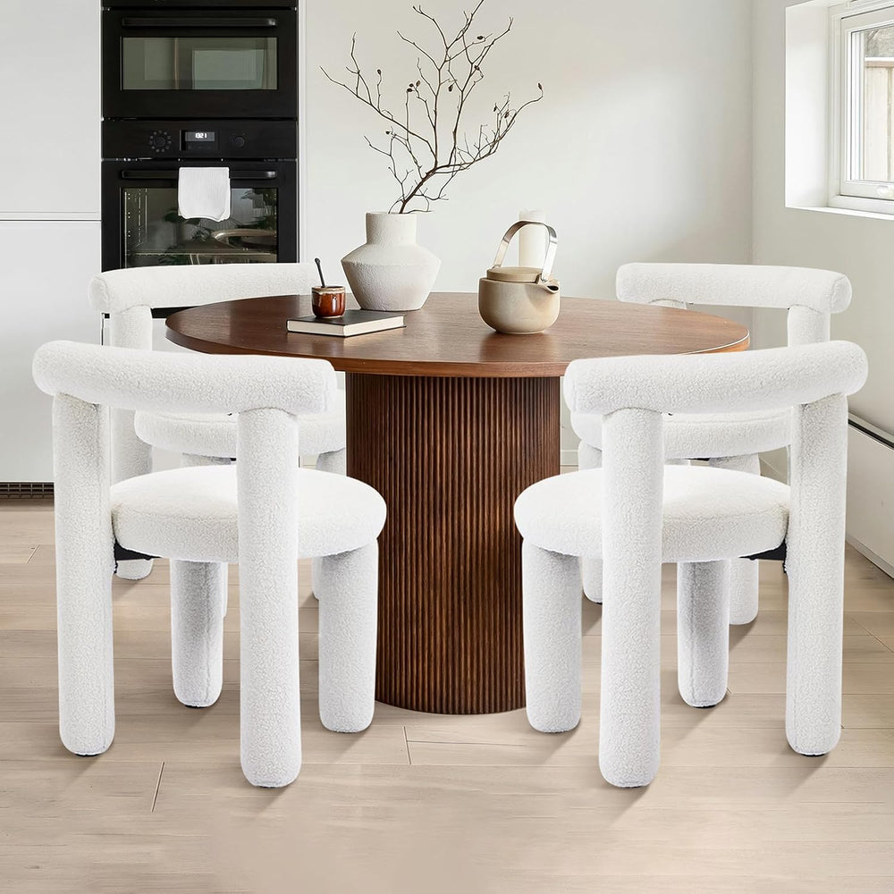 Sherpa Armless Dining Chair Set of 2, White | Curved Back,Pet Friendly Fabric...