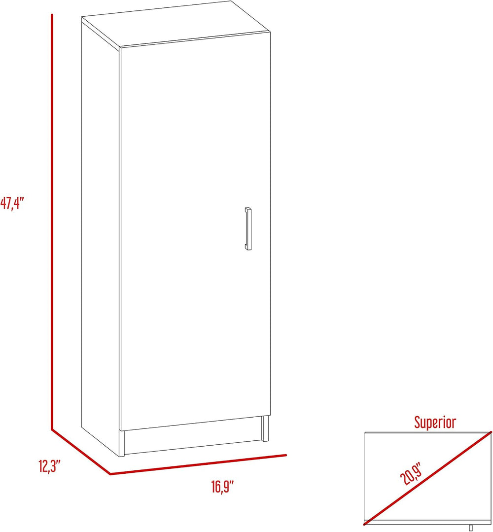 Kitchen Pantry 47" H, 1 Door Cabinet, 4 Interior Shelves, White