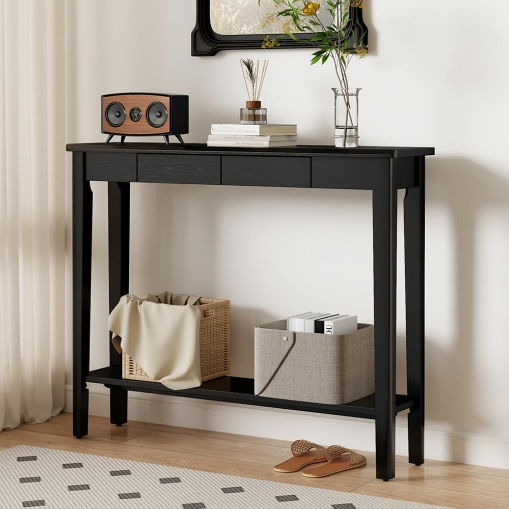 AQIMUELE Wood Console Table with Drawers, Mid Century Modern Console Table Bl...