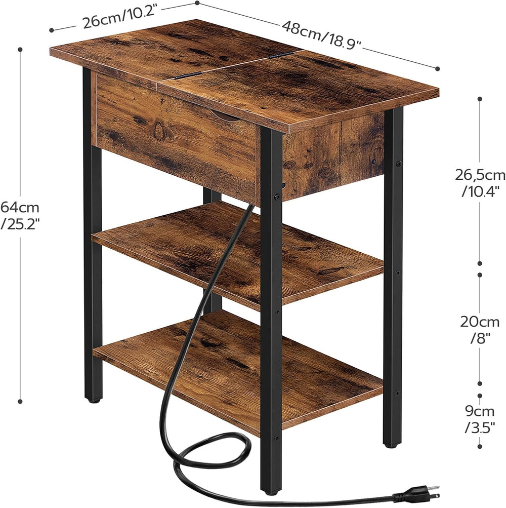 HOOBRO Set of 2 End Tables, Side Table with Charging Station, Flip Top Nights...