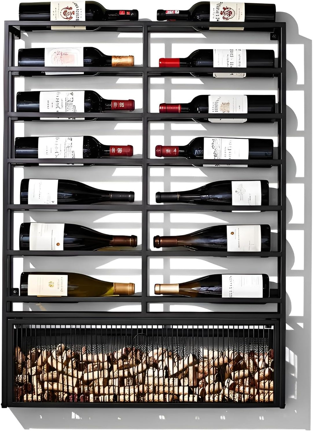 Wine Enthusiast 14-Bottle Gallery Wall Wine Rack with Cork Catcher - Black Po...