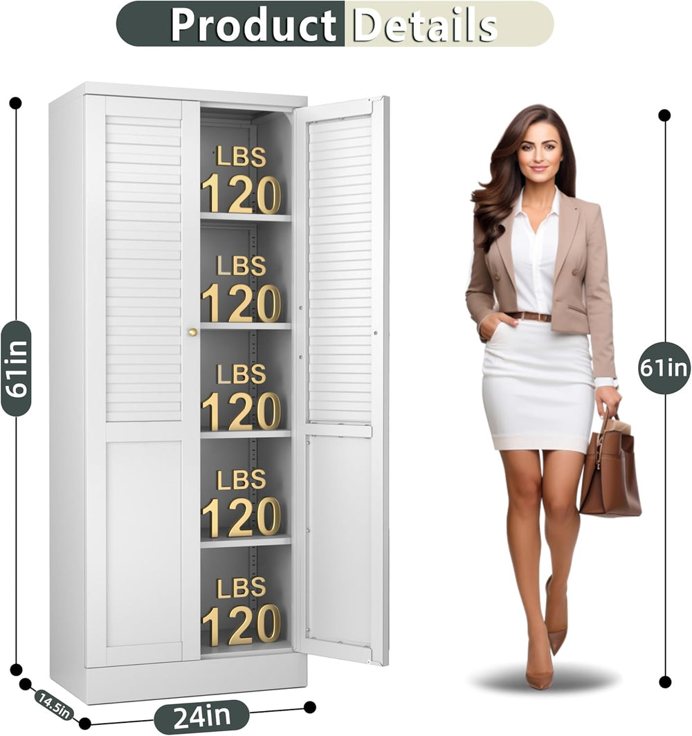 LEYNOT 61 inch Tall Kitchen Pantry Cabinet,Metal Storage Cabinet with 4 Adjus...