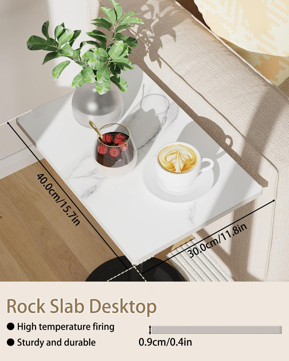 Small Side Table, Height Adjustable Nightstand, Square Indoor Metal Plant Sta...