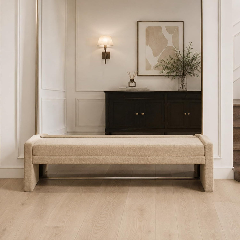 Shoe Bench for Entryway, 66.9''W Modern Boucle King Size End of Bed B...