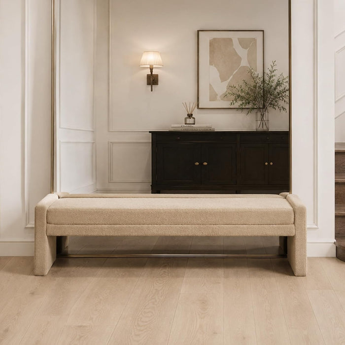 Shoe Bench for Entryway, 66.9''W Modern Boucle King Size End of Bed Bench for Bedroom, Cloakroom, Window, Wheat.