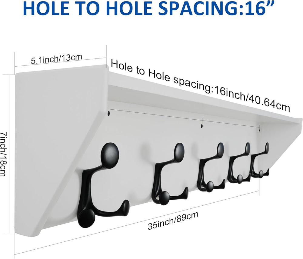 WEBI Wall Shelf with Hooks Underneath,35" Long Wall Mounted Coat Rack wi...