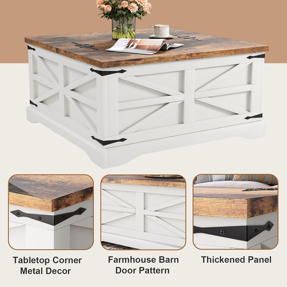 MXV Farmhouse Coffee Table with Storage, Square Coffee Tables for Living Room...