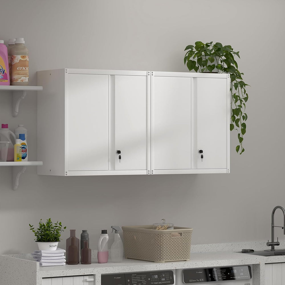 IRONFFICE Wall Cabinet,Metal Wall Cabinet for Garage with Lock,Metal Locking ...