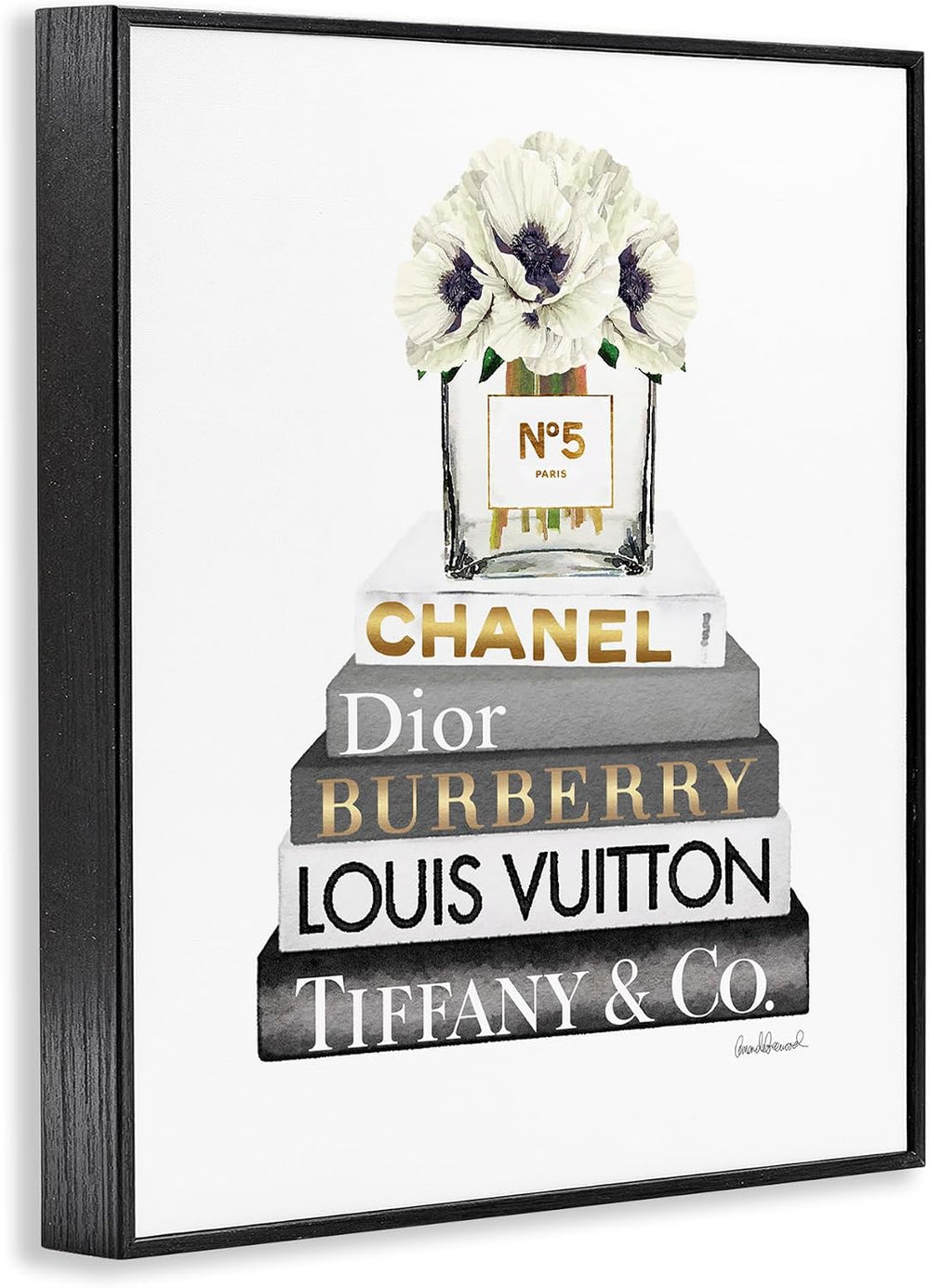 Stupell Industries Blooming White Floral Display on Glam Designer Bookstack W...