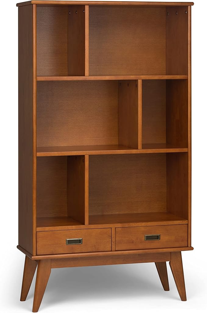 SIMPLIHOME Draper 35 inch Mid-Century Modern 6 Cubbie Bookcase with Drawer (S...