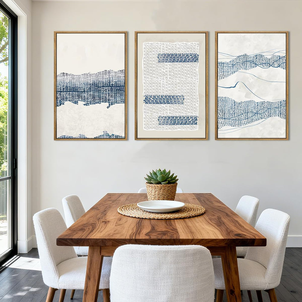 IARTTOP Large Blue Coastal Framed Wall Art 16x24 Inch White Abstract Boho Art...