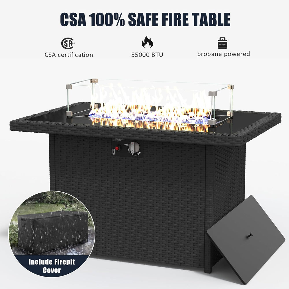 LayinSun 10 Pieces Outdoor Patio Furniture Set with Fire Pit Table, Rattan Wi...