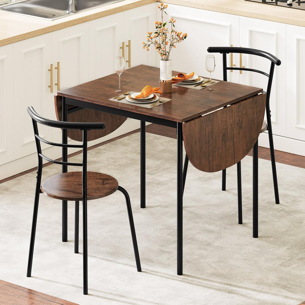 GOFLAME 3-Piece Drop Leaf Dining Table Set, Extendable Kitchen Breakfast Tabl...