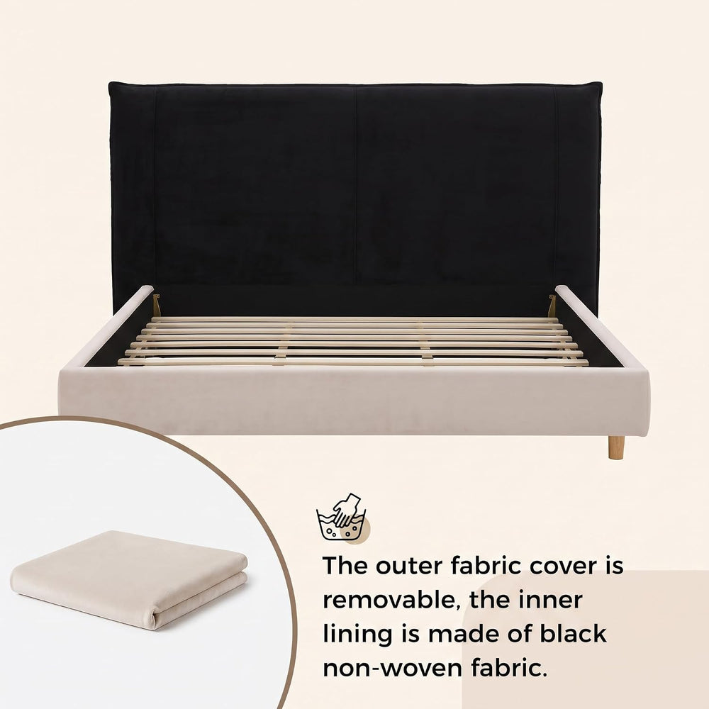 Merax King Size Upholstered Platform Bed Frame and Thick Padded Headboard