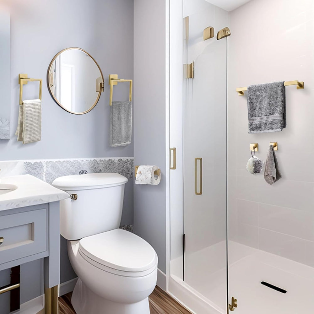 TQKAG 6-Piece Bathroom Towel Bar Sets Brushed Gold 23.6 inch Towel Bar Stainl...