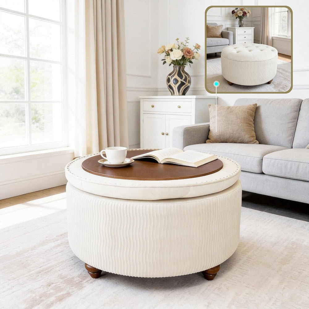 modscape 30 inch Round Storage Ottoman Coffee Table with Lift Off Lid | Moder...