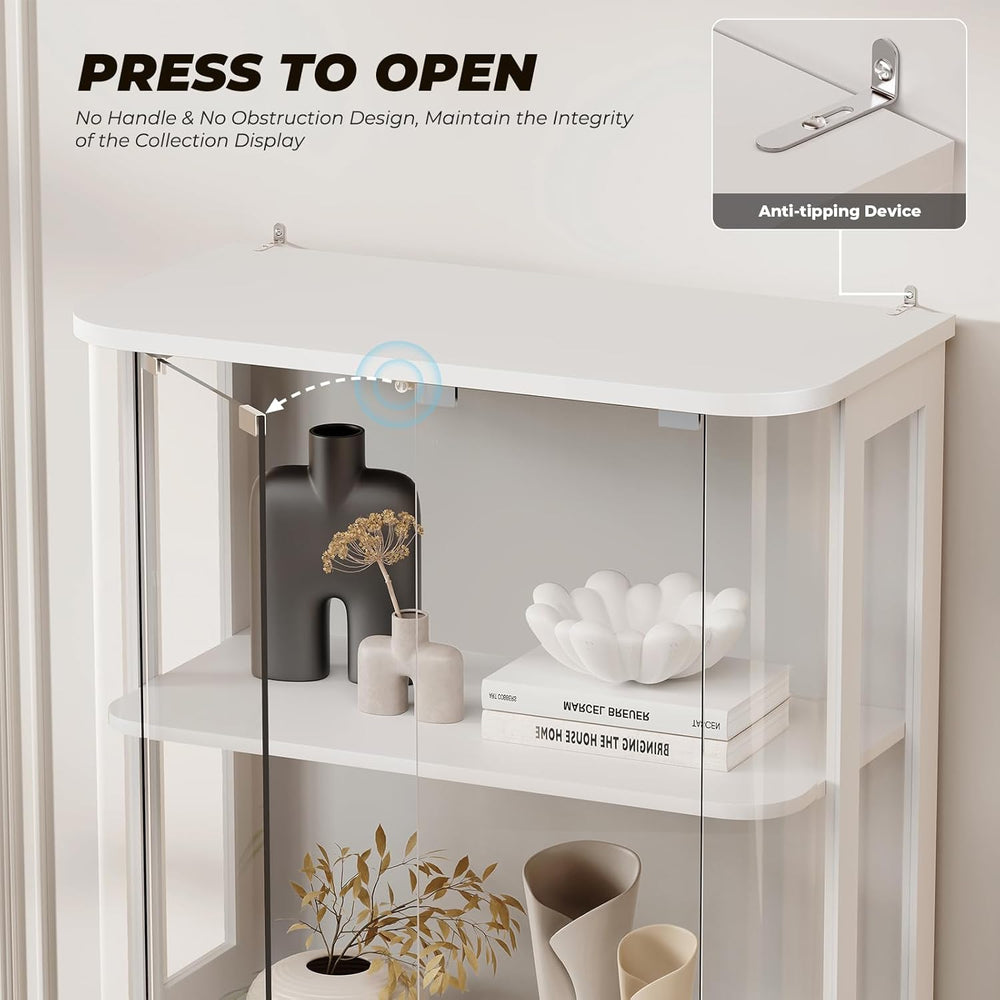 BROTTAR Rounded Display Cabinet with Glass Door, 4-Tier Curio Cabinet with Tr...