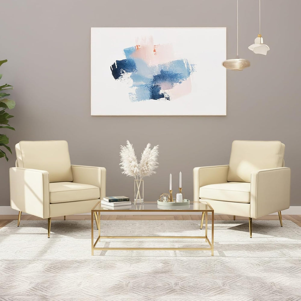 VINGLI Faux Leather Accent Chairs Set of 2 with Gold Legs for Living Room | B...