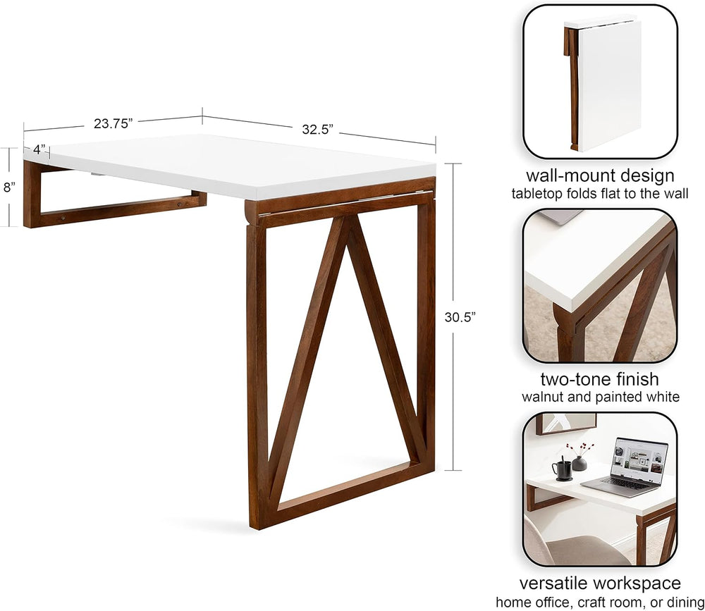 Kate and Laurel Kaya Modern Wall-Mounted Folding Table, 24 x 33 x 31, White a...