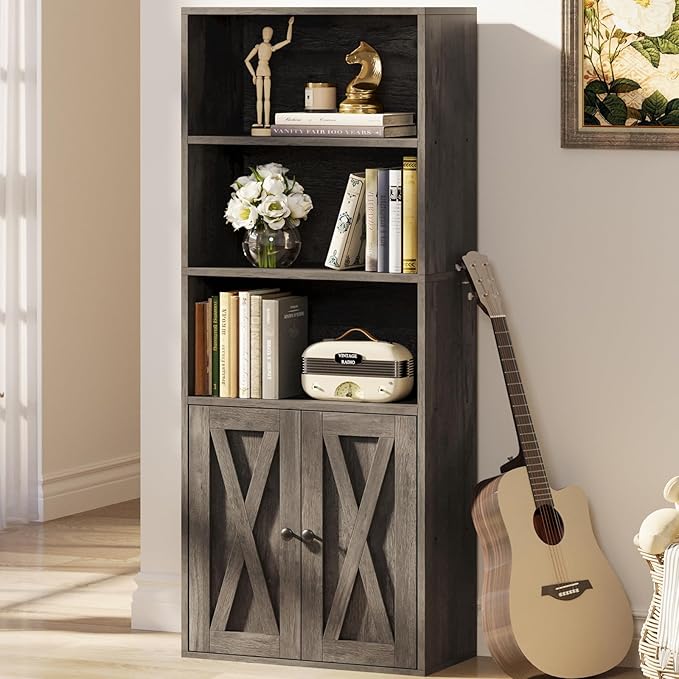 IRONCK Industrial Bookshelves and Bookcases with Doors 11.8 in Depth Floor St...