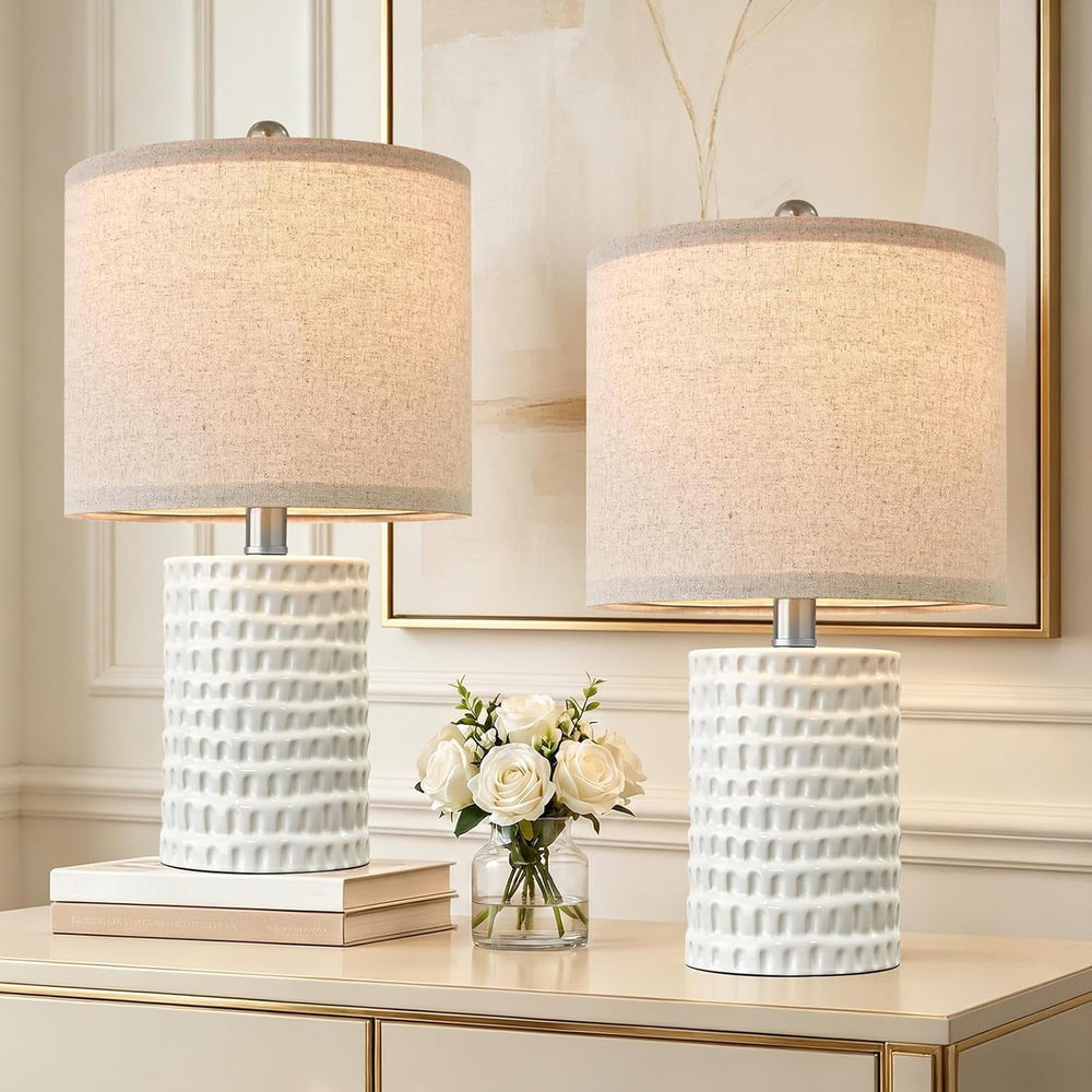 18.25" Modern Accent Ceramic Table Lamps Set of 2 for Bedroom White