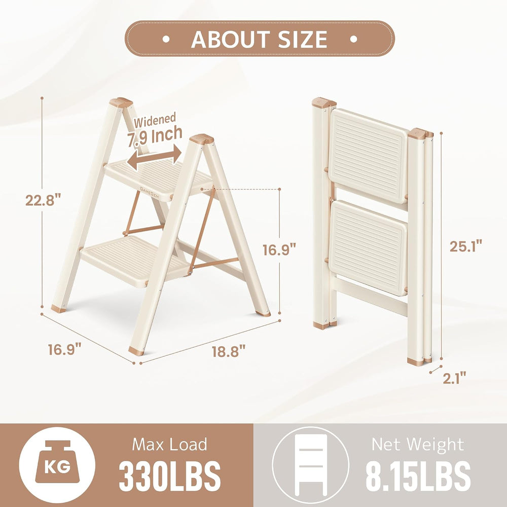 2 Step Ladder, Foldable Step Stool with Wide Anti-Slip Pedal