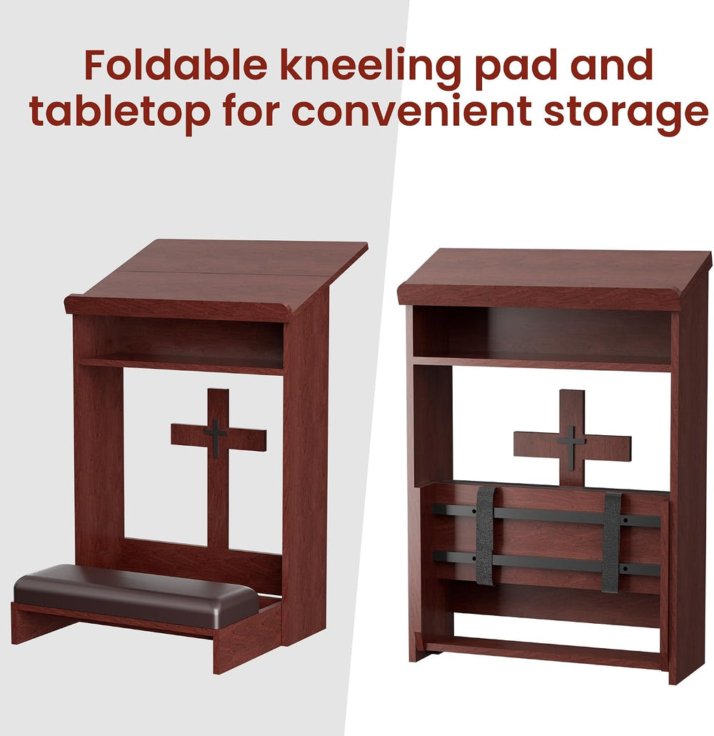 Foldable Prayer Kneeler, Wooden Prayer Bench with Storage Shelf, Cushion Pad,...