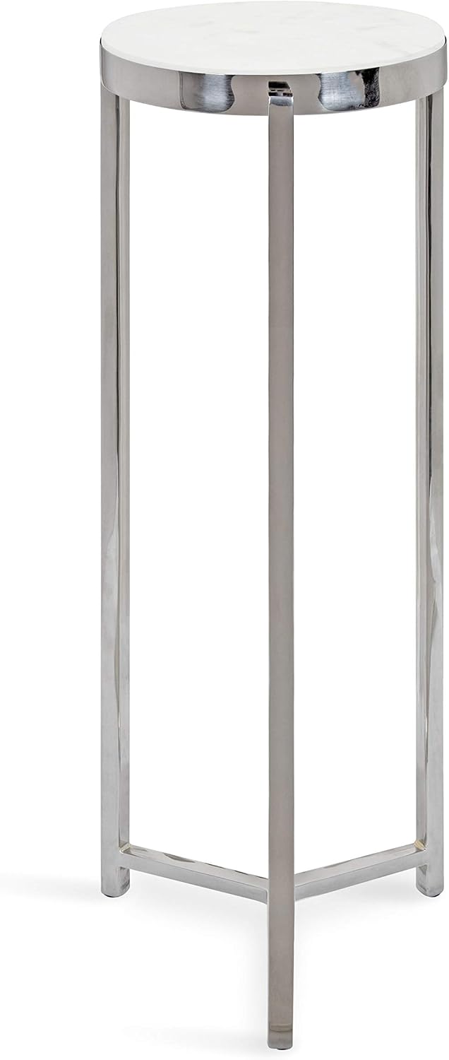 Kate and Laurel Aguilar Glam Round Drink Table, 8 x 8 x 23, Silver and White,...