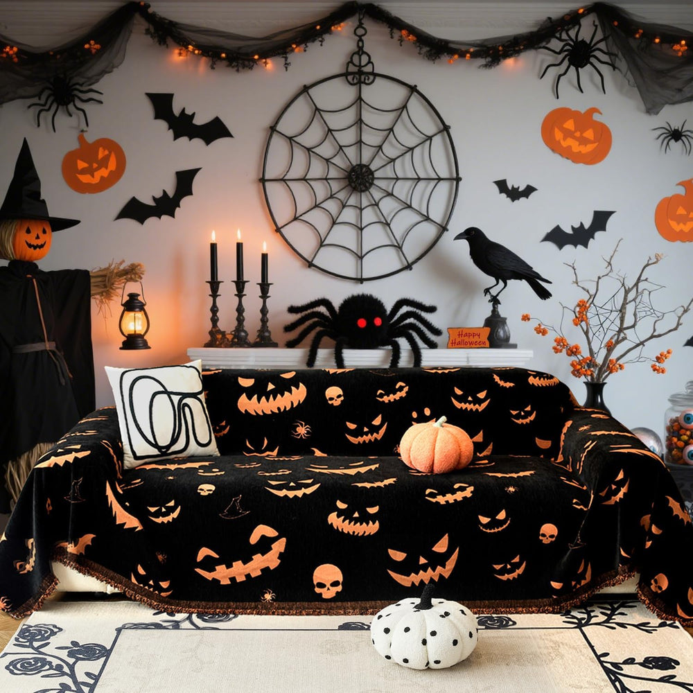 EVENHUG Halloween Sofa Cover Soft Washable Reversible Couch Cover Halloween H...