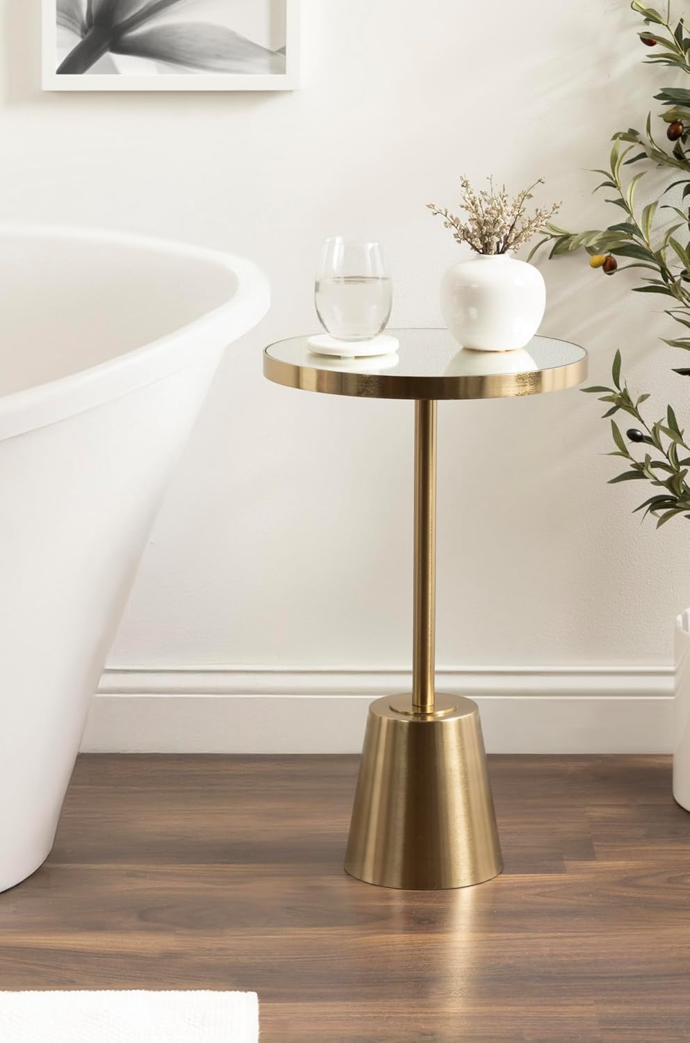 Kate and Laurel Tira Elegant Round Mirrored Side Table, 14 x 14 x 24, Gold, M...