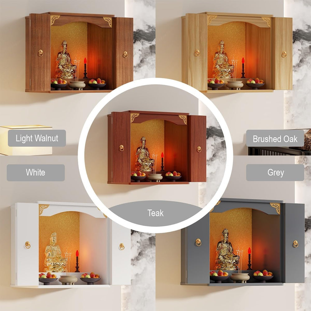 Personal Shrine Stand, Puja Meditation Prayer Table with Storage Tier, Wooden...