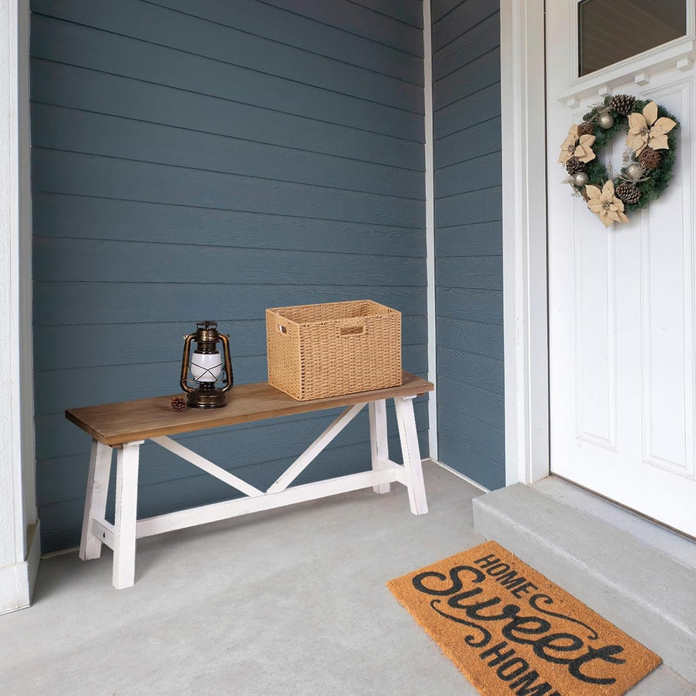 Wnutrees 43" Farmhouse Solid Wood Bench, Narrow Long Seat, White | Entry...