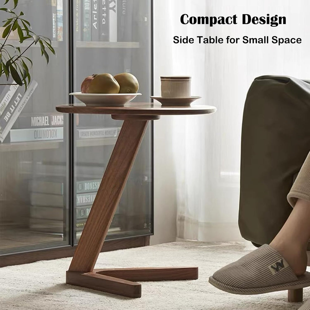 YUNMUAIR-C-Shaped Solid Wood End Table,Small Round Side Table for Couch,Space...
