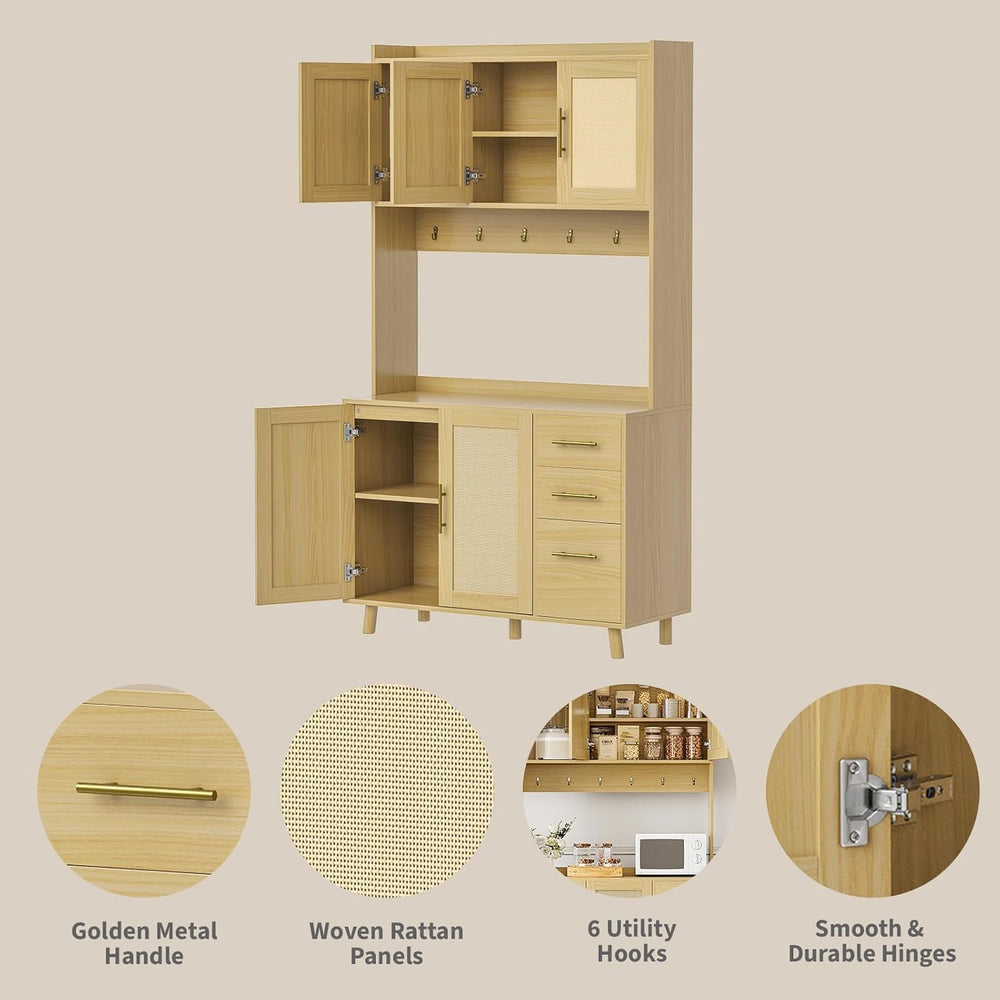 71" Tall Kitchen Pantry Cabinet with Storage, Freestanding Hutch Sideboa...