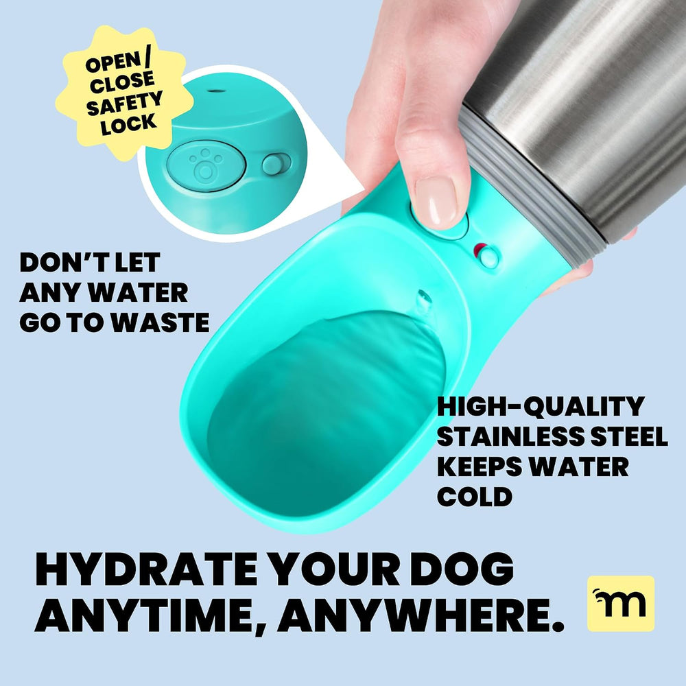 Malsipree Insulated Dog Water Bottle Portable, Leakproof Steel, Blue 24oz