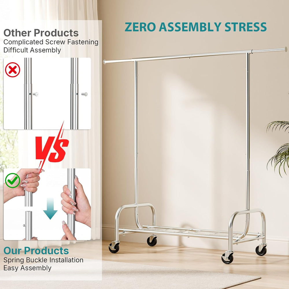 OLIXIS Heavy Duty Clothes Rack, Clothes Rack with Wheels, 450lbs, Silver