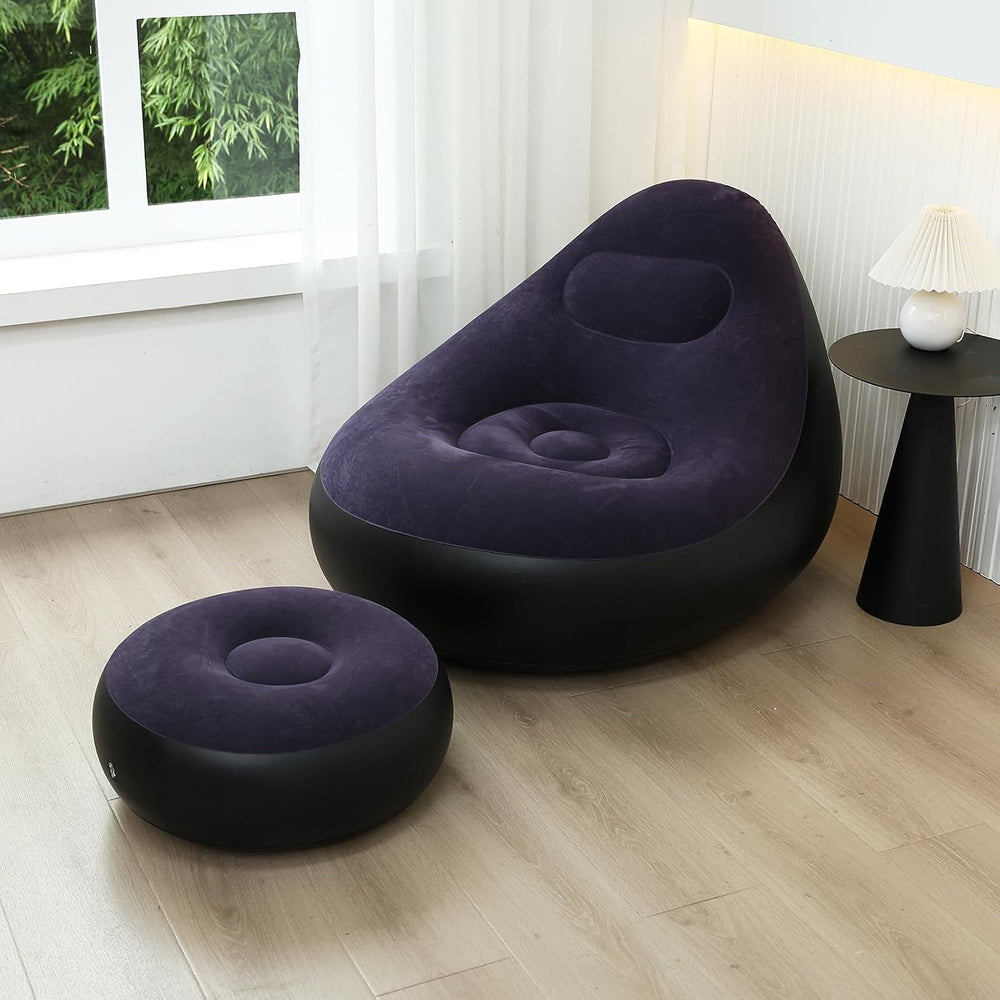 Plush Inflatable Sofa with Foot Pedals, Japanese Lazy Sofa, Thick Seat Cushio...