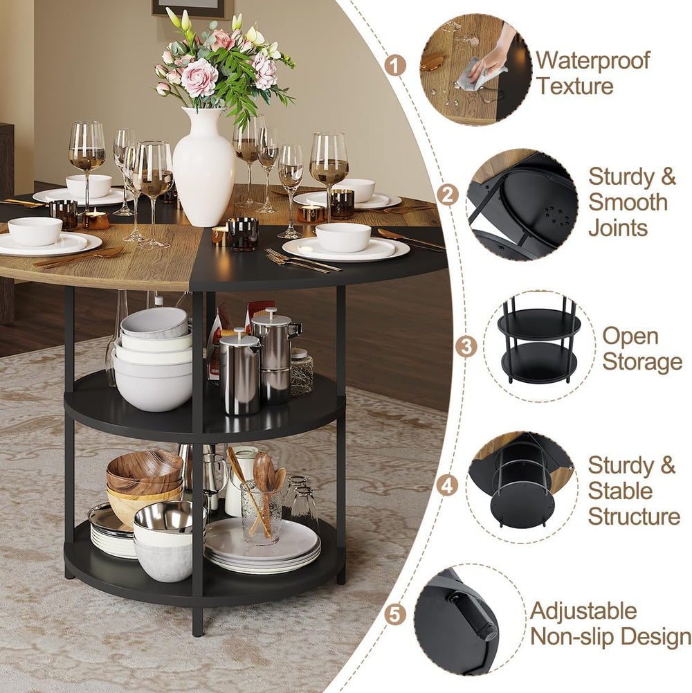 47 Inch Round Dining Table Set for 4,Kitchen Table and Chairs for 4 with Stor...