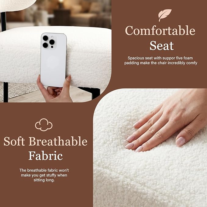 Dining Chairs, White Boucle Dining Chairs, Kitchen Dining Room Chairs Curved ...