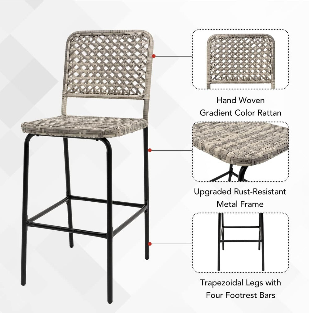 Sundale Outdoor Patio Bar Stools Set of 2, Hand Woven PE Rattan Hollow Back A...