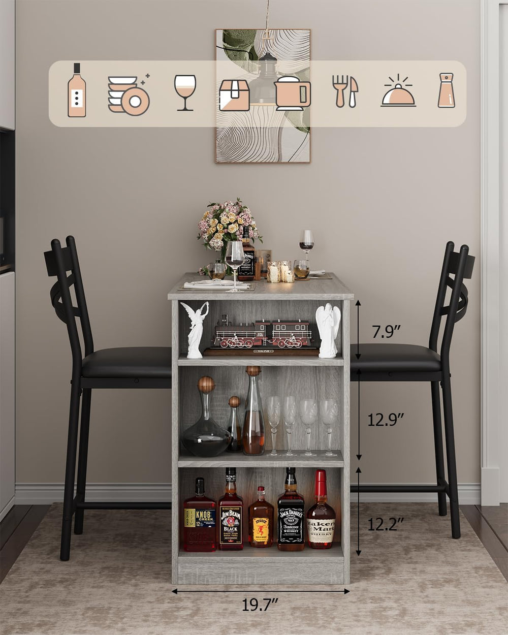 GAOMON 3 Piece Bar Table Set for 2, Bar Table and Chairs Set with with Flip T...