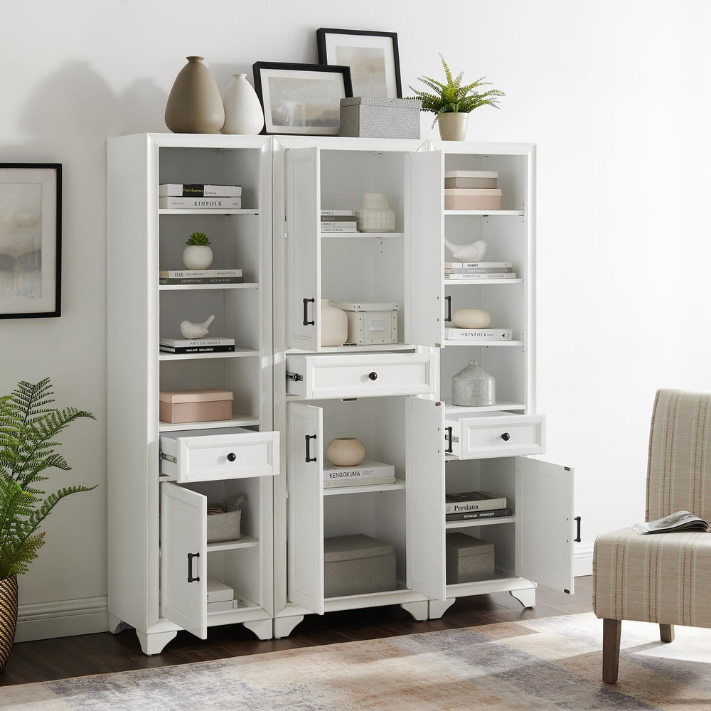 Maykoosh 3-Piece Pantry Set with Cabinets - Distressed White - Adjustable She...