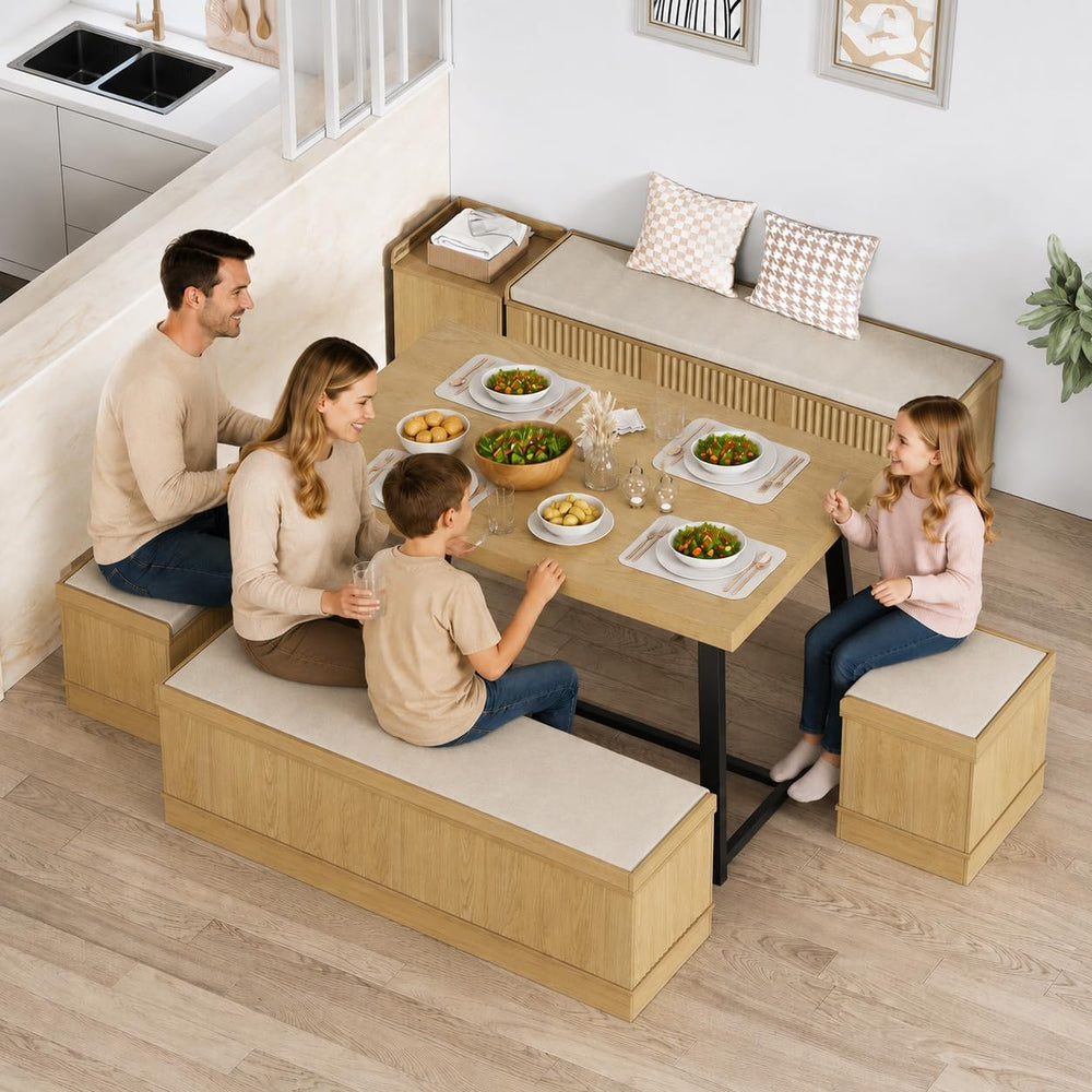 XIAO WEI Corner Dining Table Set, 6-Piece Breakfast Nook Dining Set with Stor...