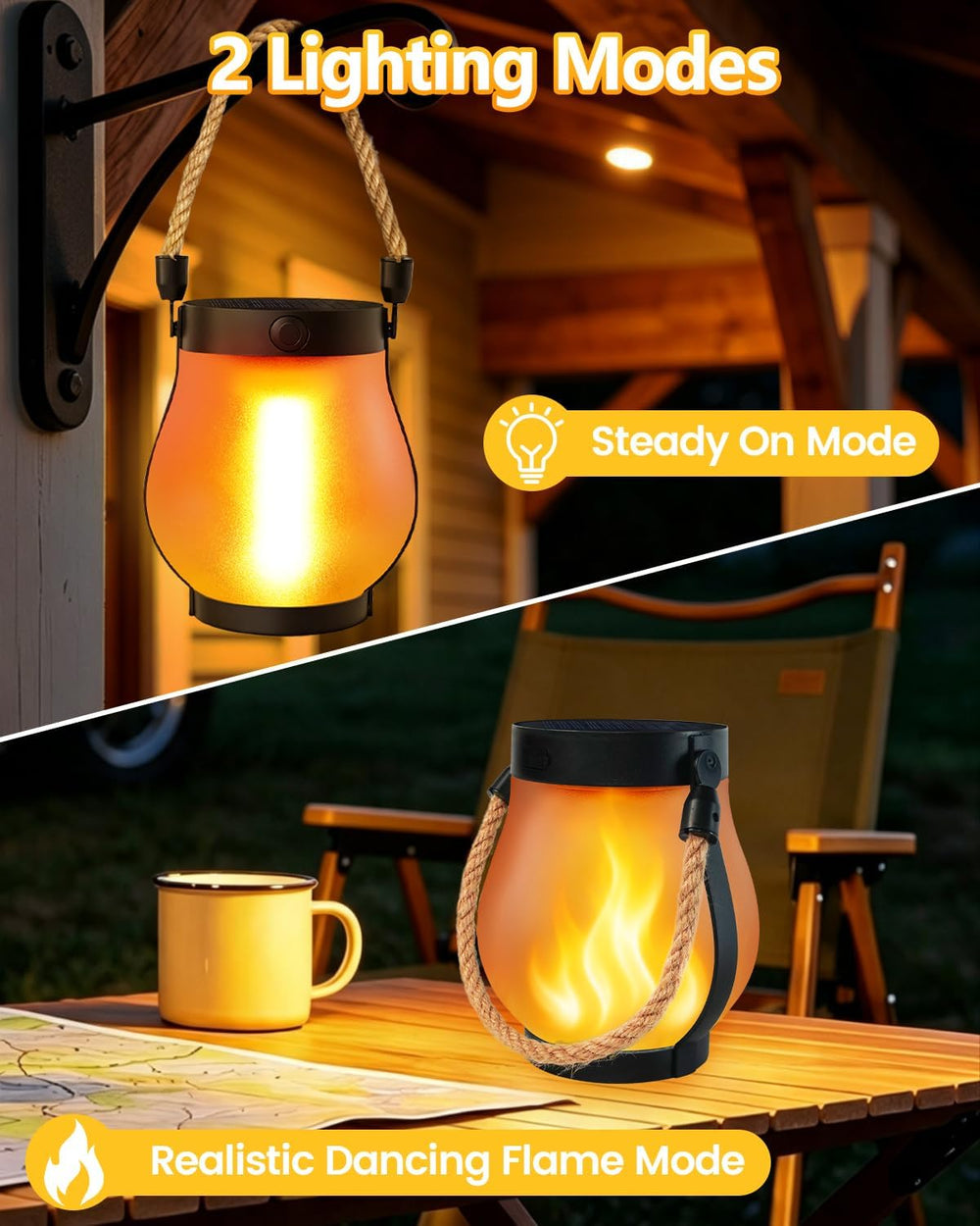 4 Pack Solar Lanterns Outdoor Waterproof, Solar Flame Lanterns with 2 Modes