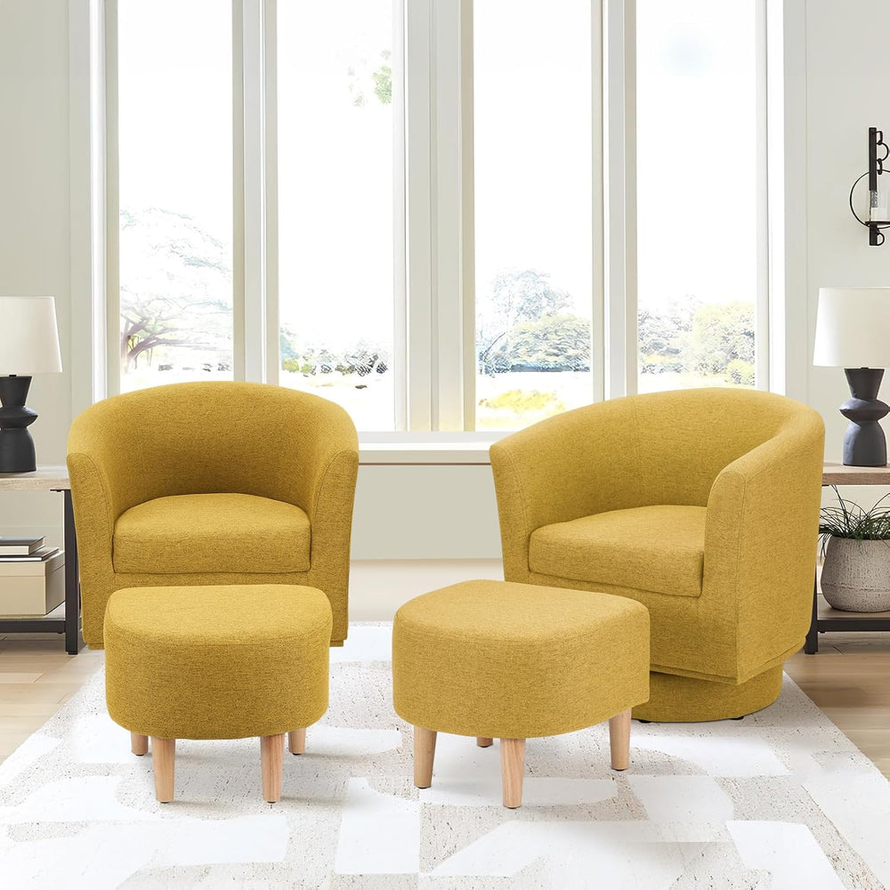 DAZONE Swivel Accent Chair Set of 2 with Ottoman Barrel Armchairs Yellow