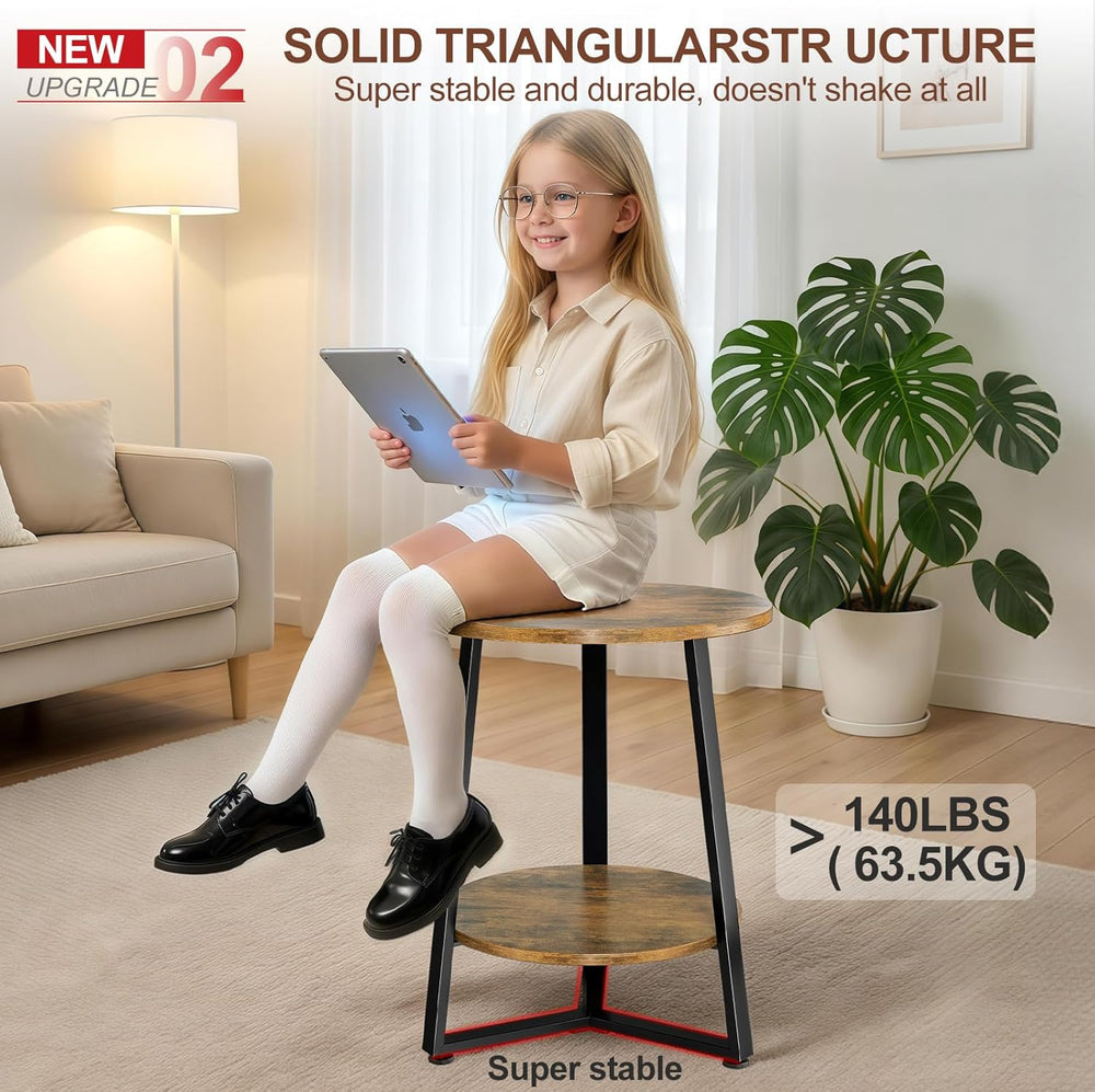 Round Side Table, 2-Tier Small End Table with Storage Shelf, Ultra Stable Cof...