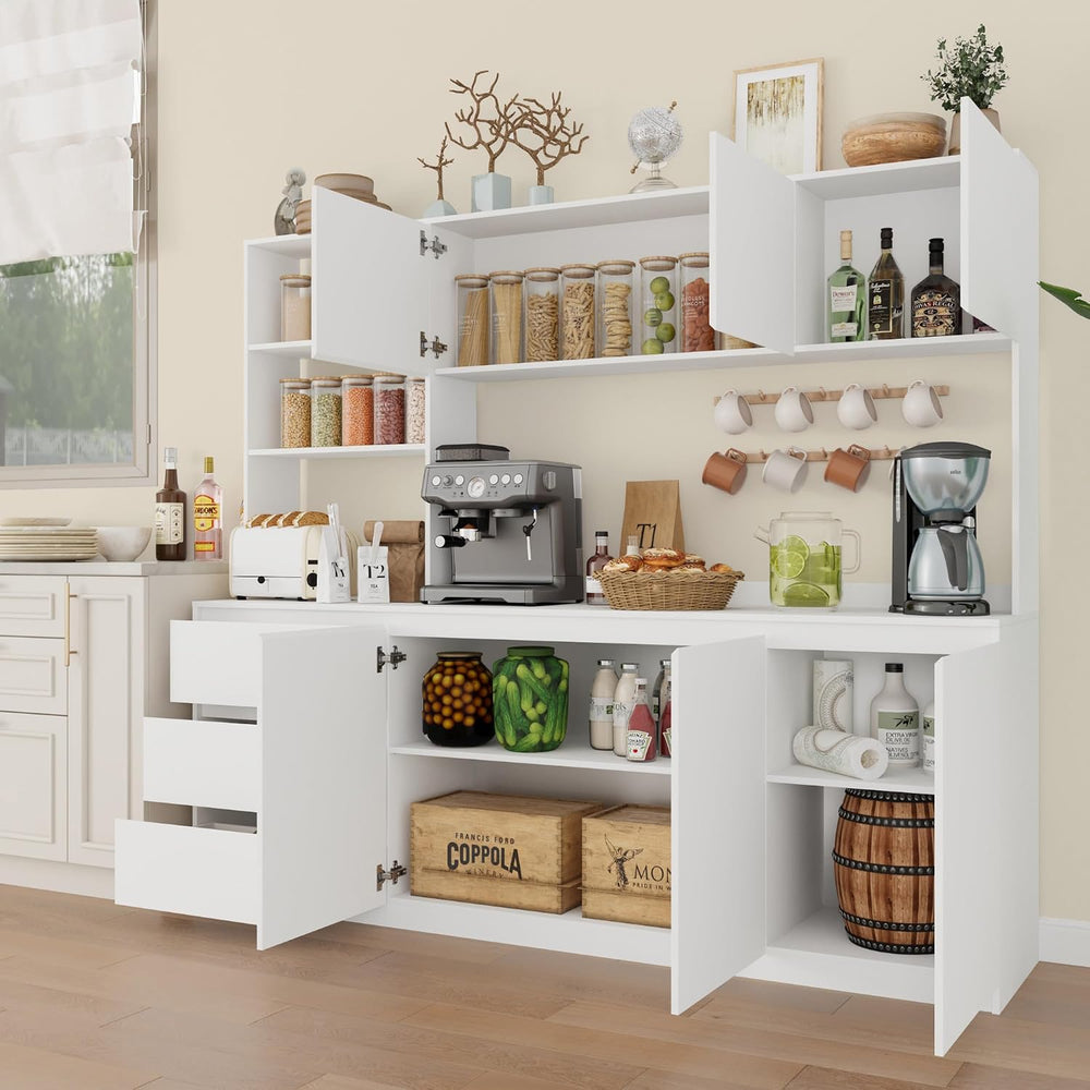 Bobve Large Kitchen Hutch Cabinet with Microwave Stand, Storage Cupboard Pant...