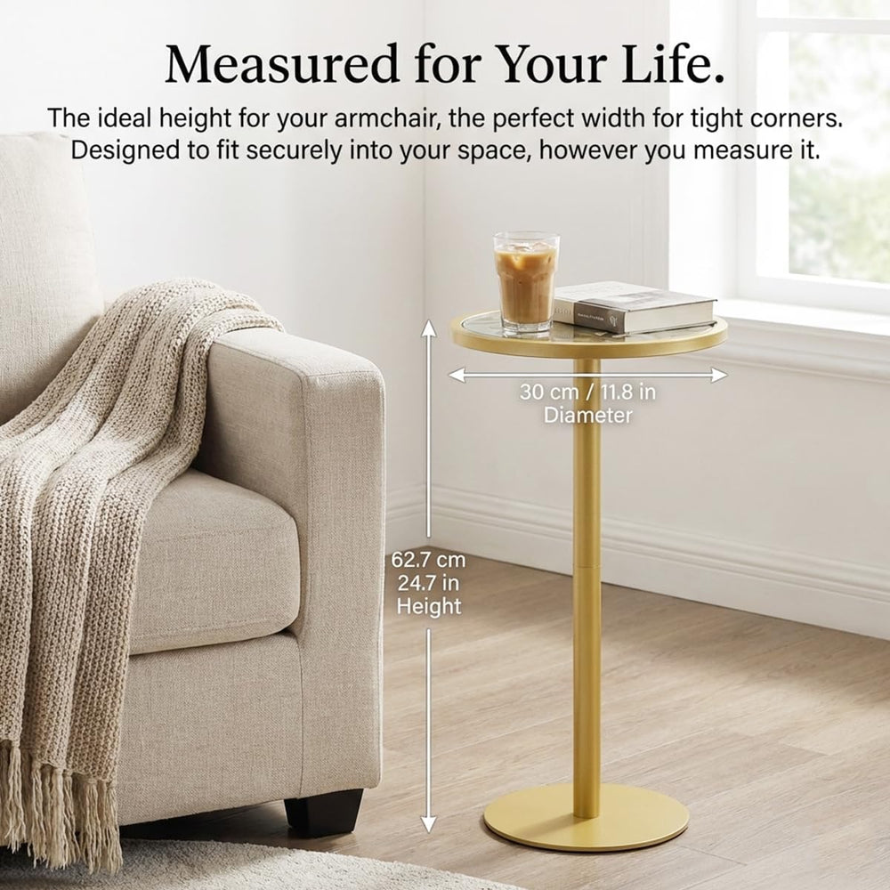 Gold Drink Table, Indoor Outdoor Small Round Side Table with Tempered Glass T...