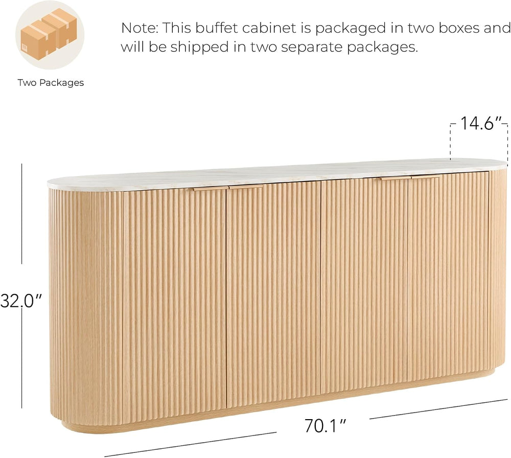 CHITA 70" Sideboard Buffet Cabinet with Storage, Fluted Accent Cabinet w...