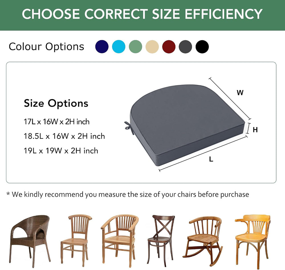 Outdoor Dining Chair Cushions, Set of 4, 19 x 19 Inch, Dark Grey